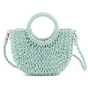 Mini Semi-Circle Rattan Straw Handbags, Hand-Woven Summer Retro Straw :O
